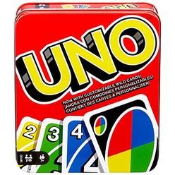 Mattel UNO Family Card Game, with 112 Cards in a Sturdy Storage Tin, Travel-Friendly, Makes a Great Gift for 7 Year Olds and Up [