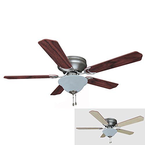Hardware House 19-1142 Satin Nickel 52-Inch Flush Mount Ceiling Fan with Bowl Light Kit, Cherry or Light Maple Blades