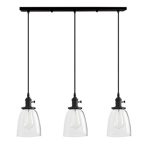Permo Vintage Rustic Industrial 3-Lights Kitchen Island Chandelier Triple 3 Heads Pendant Hanging Ceiling Lighting Fixture with