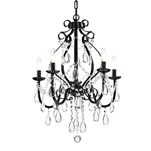 Edvivi 5-Light Amorette Antique Black Crystal Chandelier Ceiling Fixture | Glam Lighting