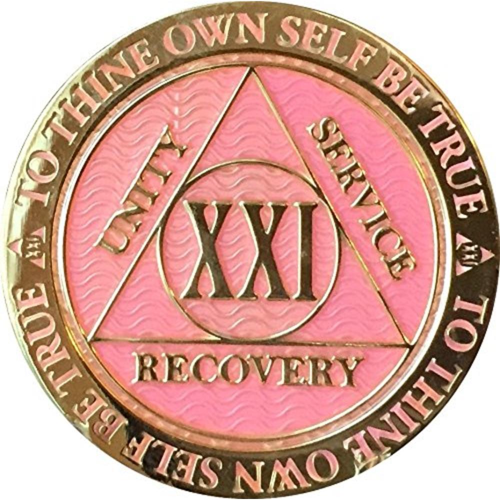 RecoveryChip 21 Year AA Medallion Reflex Pink Gold Plated Chip