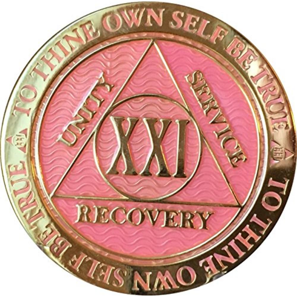 RecoveryChip 21 Year AA Medallion Reflex Pink Gold Plated Chip