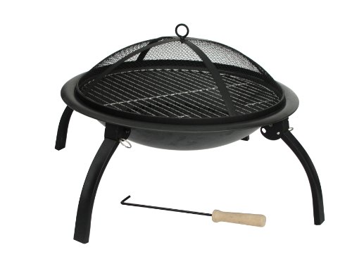 Fire Sense Portable Folding Round Black Steel 22 Inch Fire Pit with Carry Bag | Wood Burning | Mesh Spark Screen, Wood Grate, Co