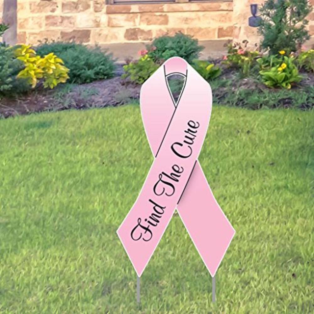 VictoryStore Yard Sign Outdoor Lawn Decorations - Breast Cancer Awareness Pink Ribbon Yard Sign with Stakes - 12.8 inches X 23.5