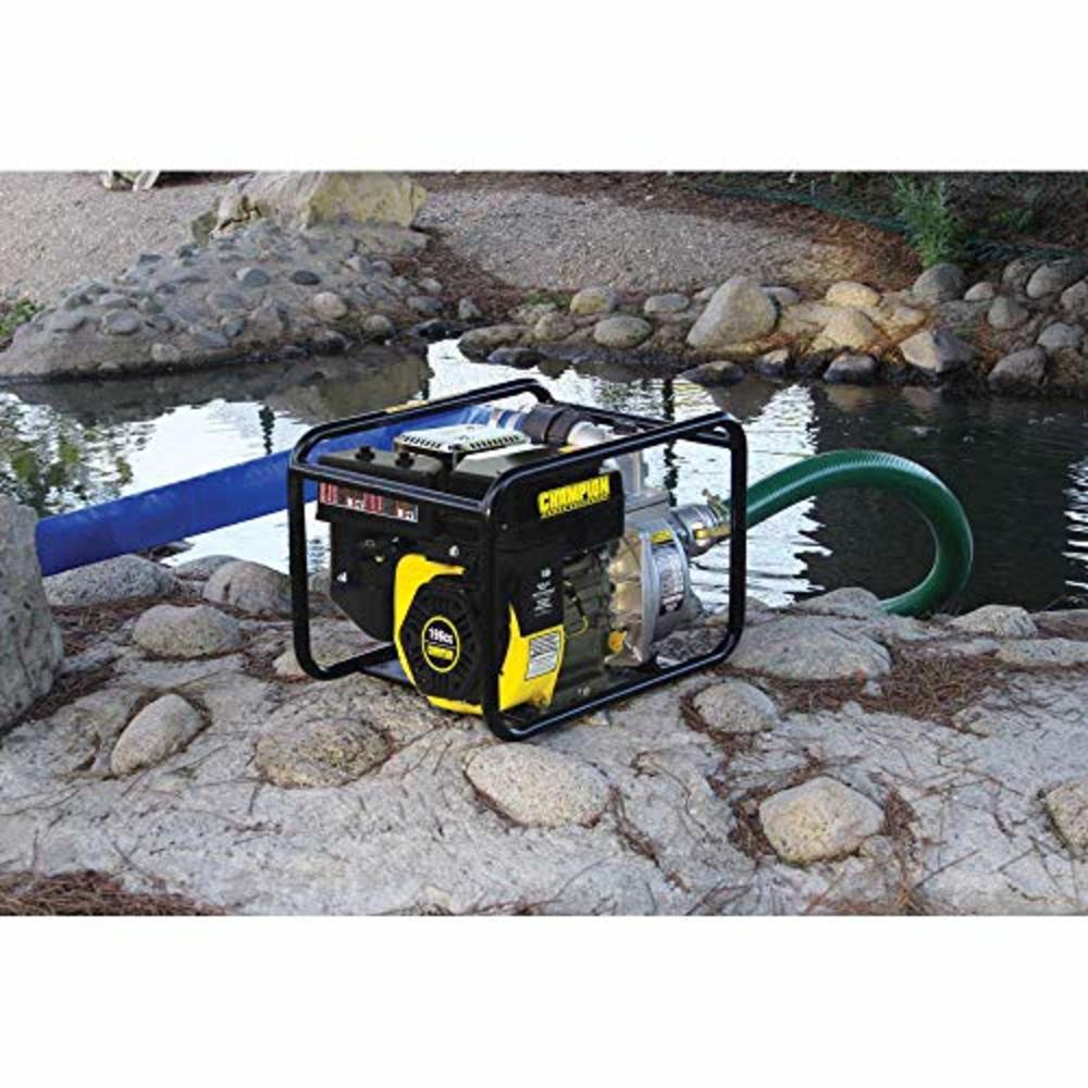 CHAMPION POWER EQUIPMENT 66520 2-Inch Gas-Powered Semi-Trash Water Transfer Pump with Hose and Wheel Kit