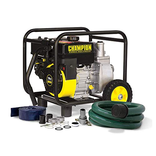 CHAMPION POWER EQUIPMENT 66520 2-Inch Gas-Powered Semi-Trash Water Transfer Pump with Hose and Wheel Kit