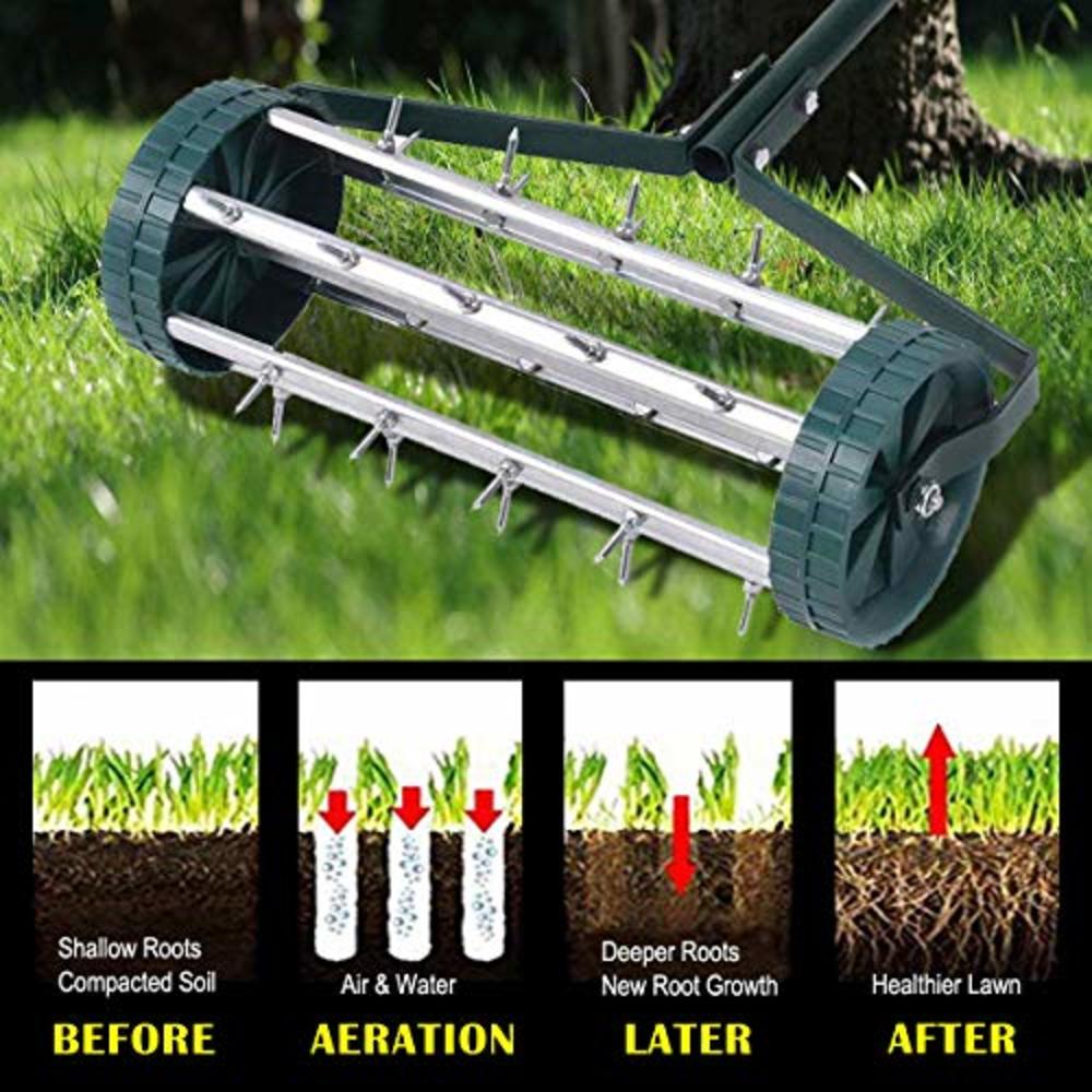 Goplus 18-inch Rolling Lawn Aerator Garden Yard Rotary Push Tine Spike Soil Aeration Heavy Duty
