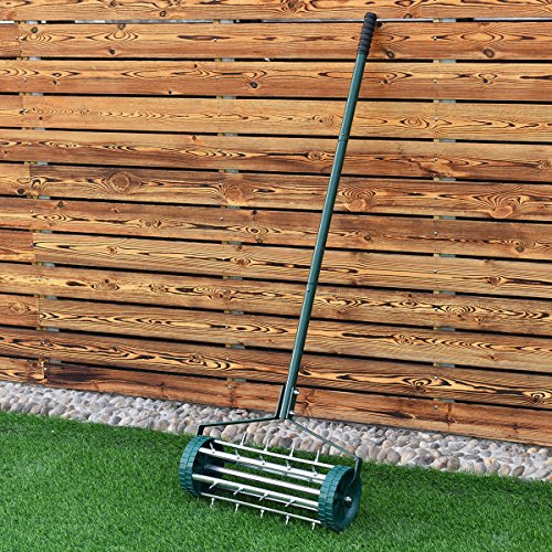 Goplus 18-inch Rolling Lawn Aerator Garden Yard Rotary Push Tine Spike Soil Aeration Heavy Duty