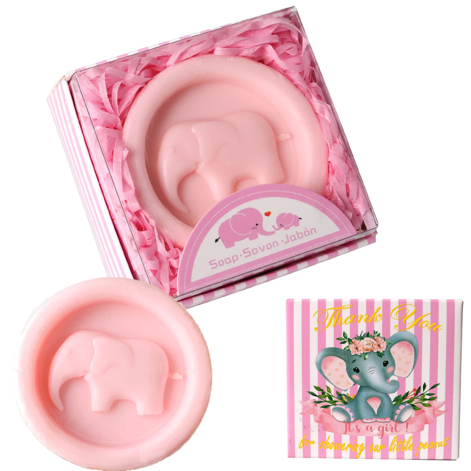 AIXIANg 24 Pack Little Elephant Style Soaps in Pink gift Packaging for Baby Shower Favors