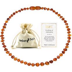 Amber Touch RAW Baltic Amber Necklace -Natural Amber from Baltic Region, genuine Amber (13in) (cognac)