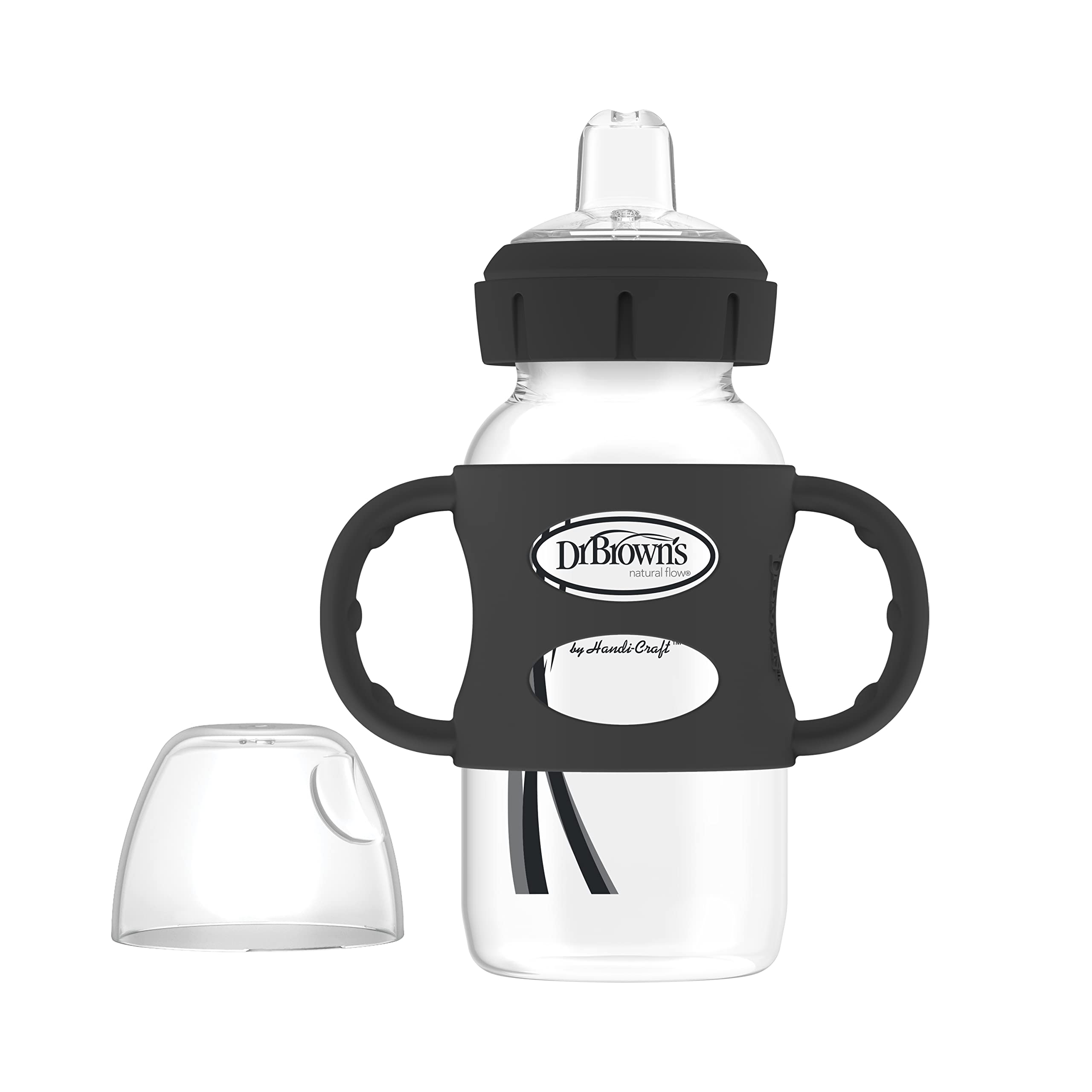 Dr Browns Milestones Wide-Neck Transitional Sippy Bottle with Silicone Handles 9 oz270 mL, Black, 1-Pack