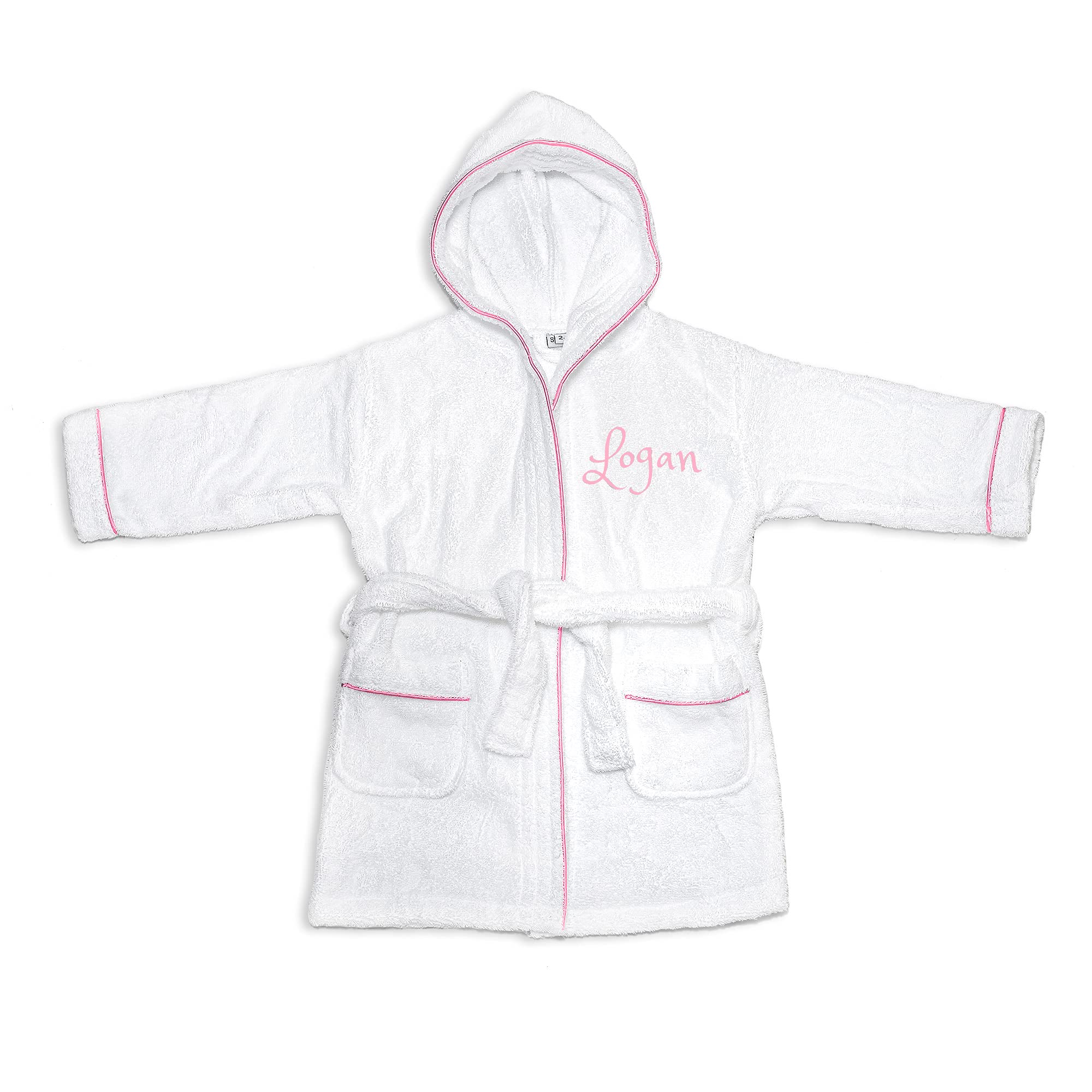 Dream Embroidery PERSONALIZED Baby Bathrobe -Toddler Bath robe custom Monogram Embroidered Terry Robe (Pink, 1-2 Years)
