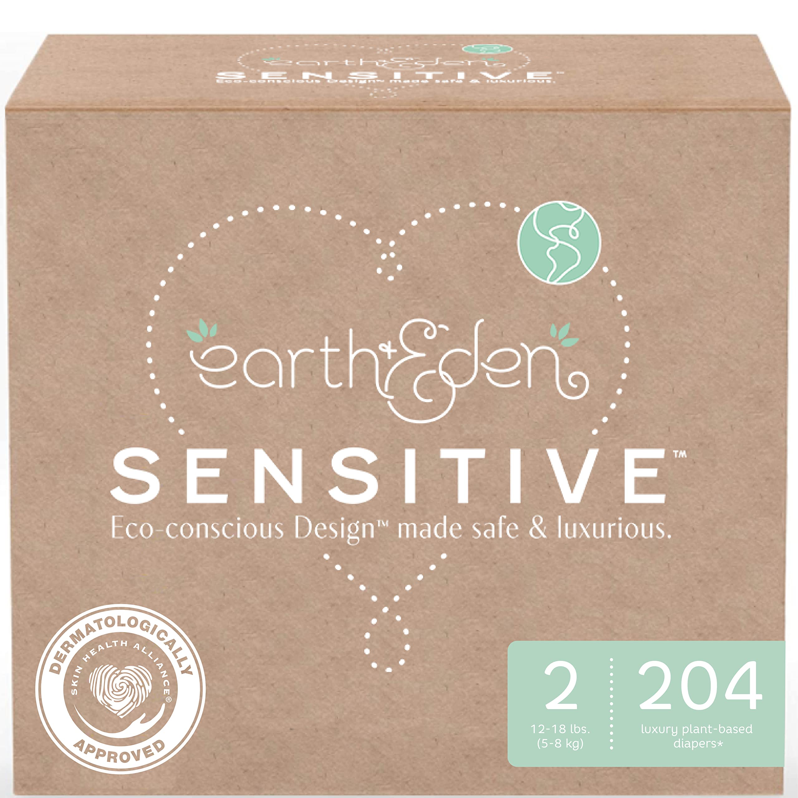 Earth & Eden Sensitive  Eco-conscious & Hypoallergenic Diapers  Size 2  204 count