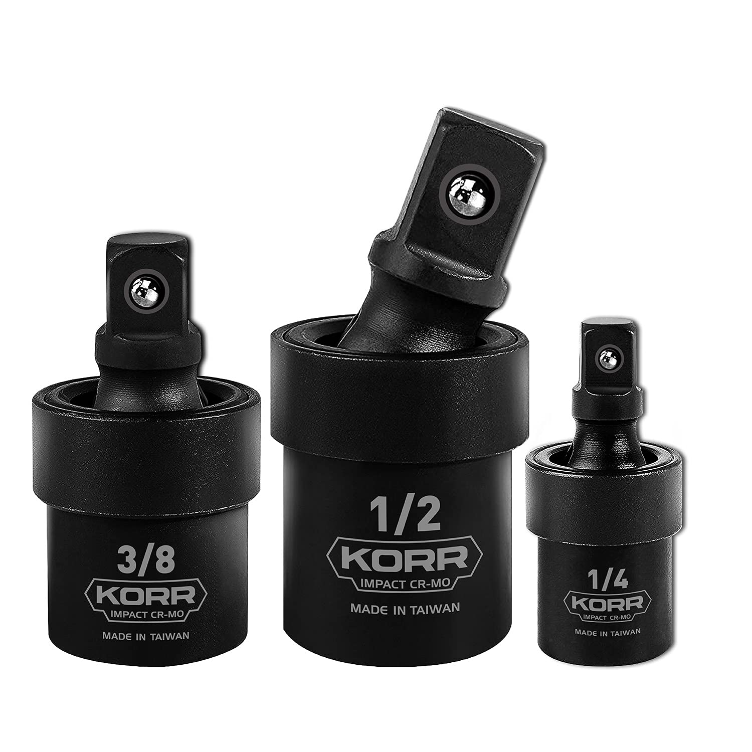 KORR Tools KSS007 3pc Impact grade Universal Joint Swivel Socket Set 14-Inch, 38-Inch, 12-Inch Drive