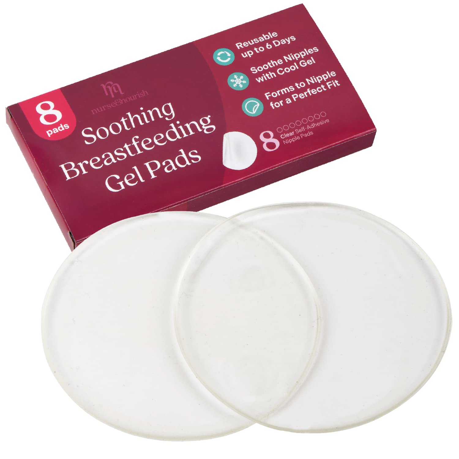 Nurse & Nourish 8 Pads] Silicone Nipple Pads for Breastfeeding Soreness - Immediate Relief Nipple gel Soothing Pads - Easy to Apply gel Nipple P