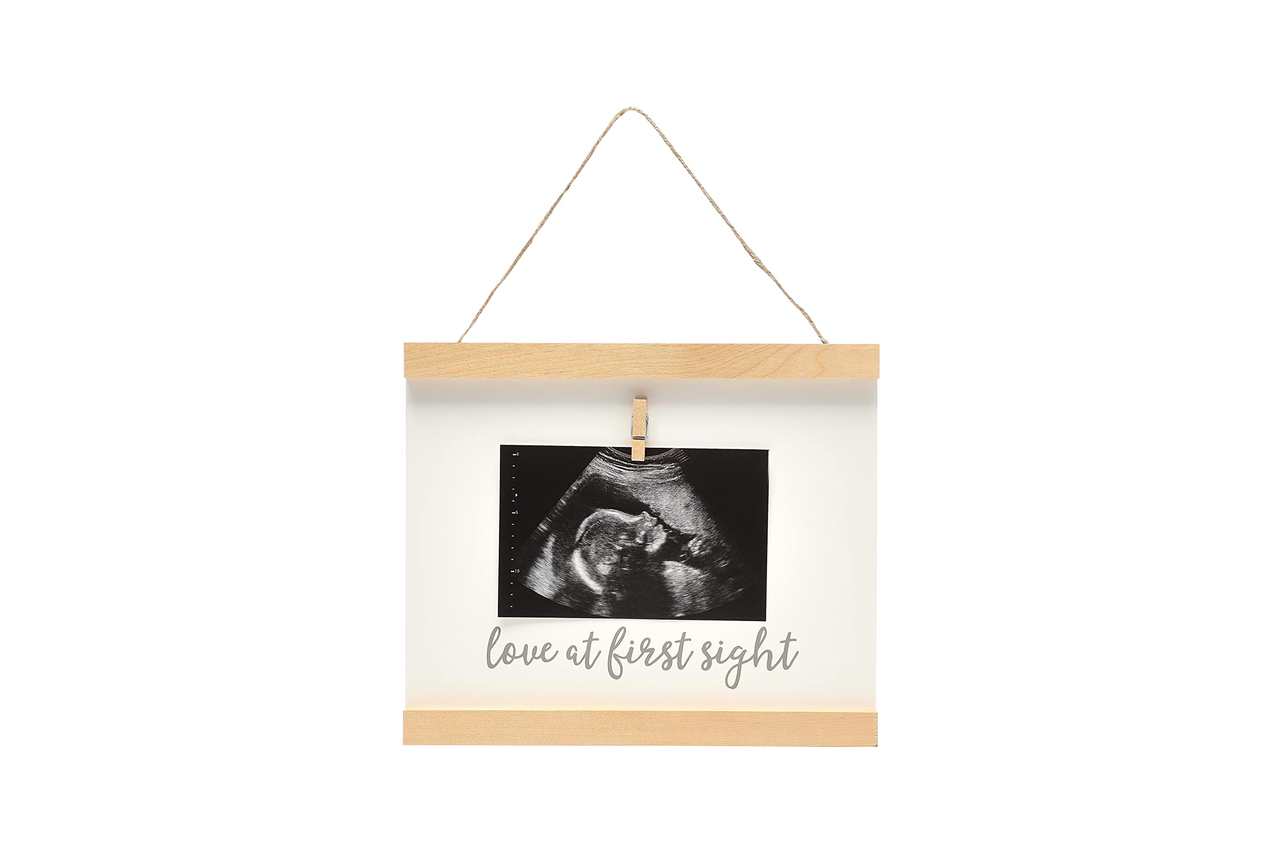 Pearhead Sonogram Love at First Sight Wall Art, Wooden clip Baby Keepsake Frame, gender-Neutral Baby girl or Baby Boy Nursery DA