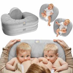 Twingo Nurse & Lounge Pillow (grey) - Breastfeeding Pillow for Twins or Two Lounge Pillows  8 uses  XS to Plus Size Woman  Preem