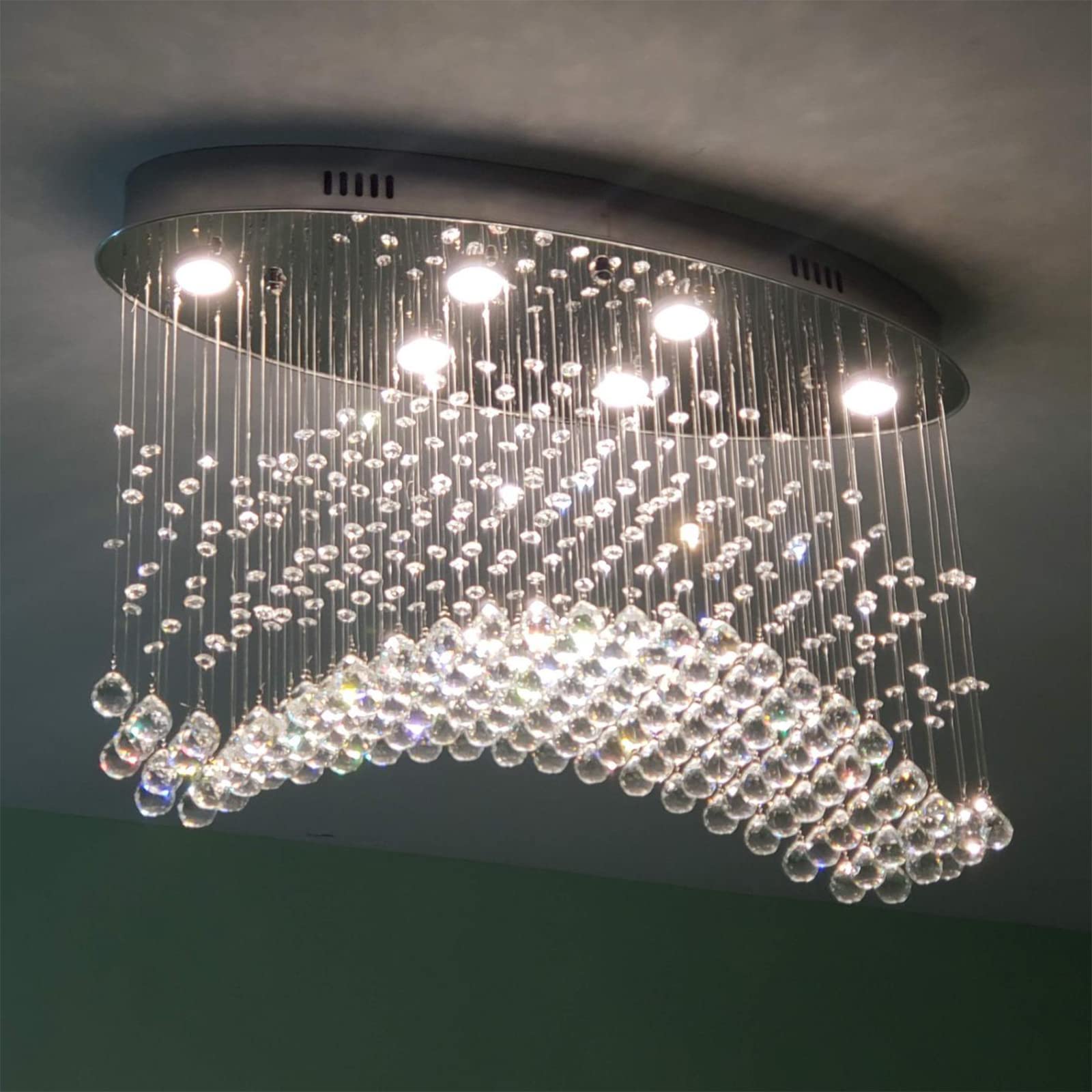 7PM Modern Oval K9 crystal chandelier, 6-Light Raindrop chandelier crystal Ball ceiling Lamp, Flush Mount chandelier, Pendant Li