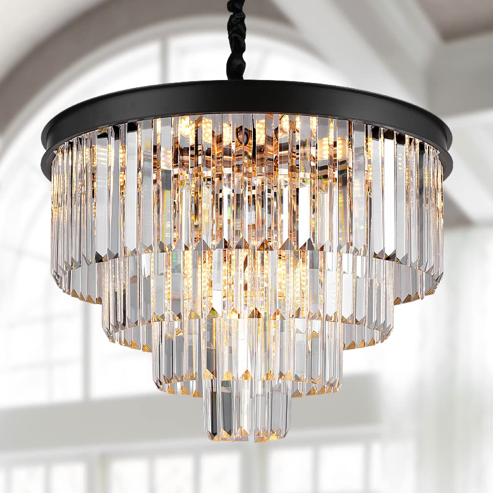 A AXILIXI Modern crystal chandeliers 24 Round Top K9 crystals chandelier Adjustable ceiling Light Fixture 4-Tier K9 crystal Pendant Lamp 1