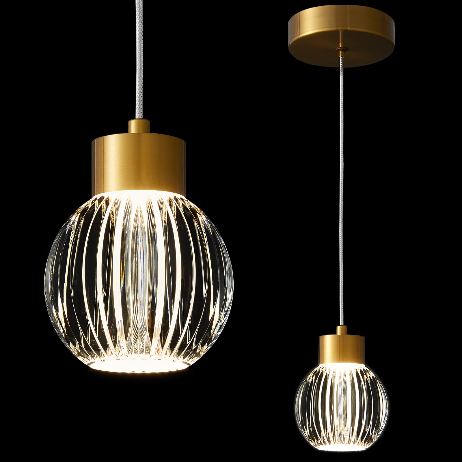 ADcTHOME Modern LED Spherical Pendant Lighting gold Mini Pendant Light with Acrylic Shade, Adjustable ceiling Hanging Lamp Fixtu