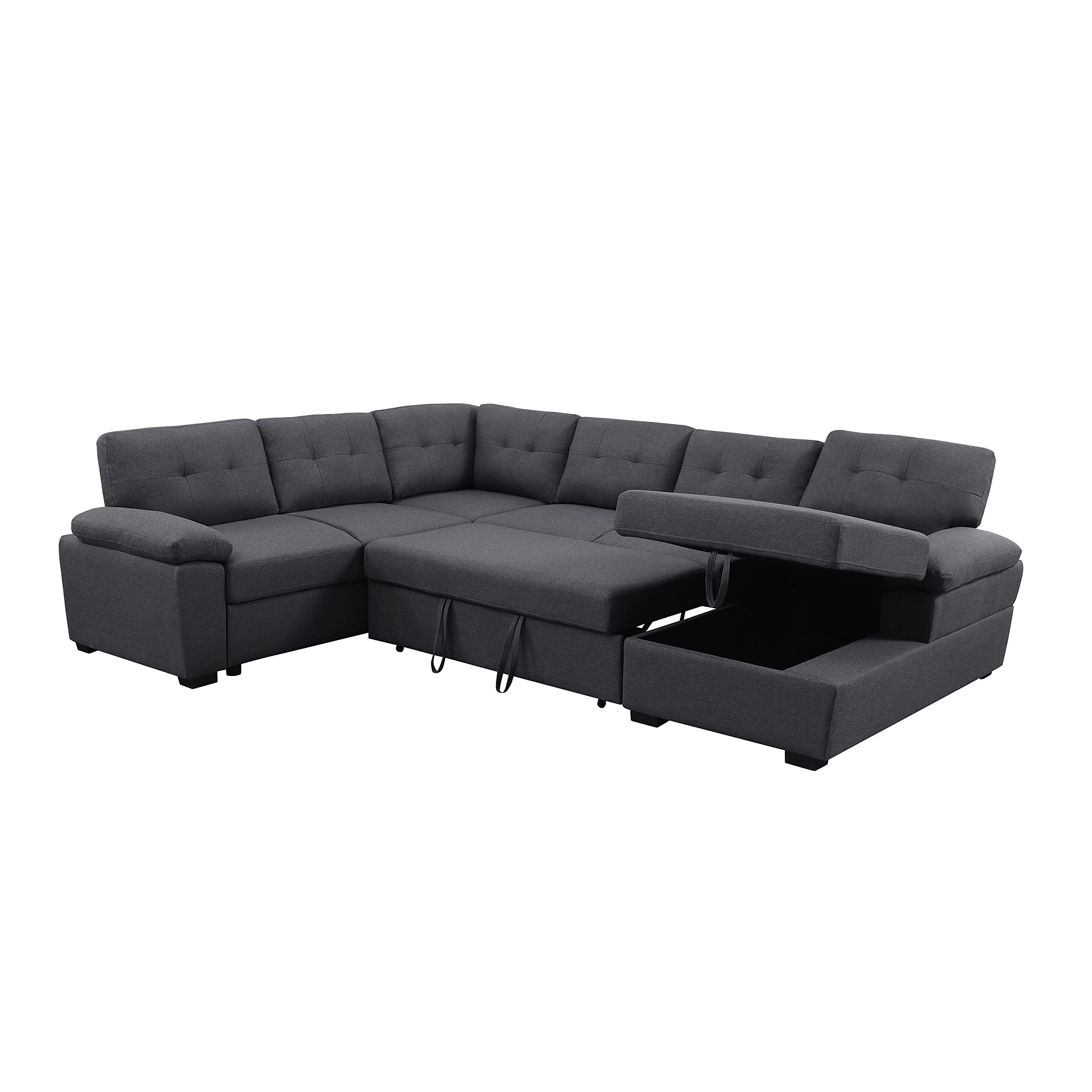 Alexent 5-Seat Modern Fabric Sleeper Sectional Sofa Bed with Pull-Out Bed with Storage chaise Lounge in Dark gray color for Spac