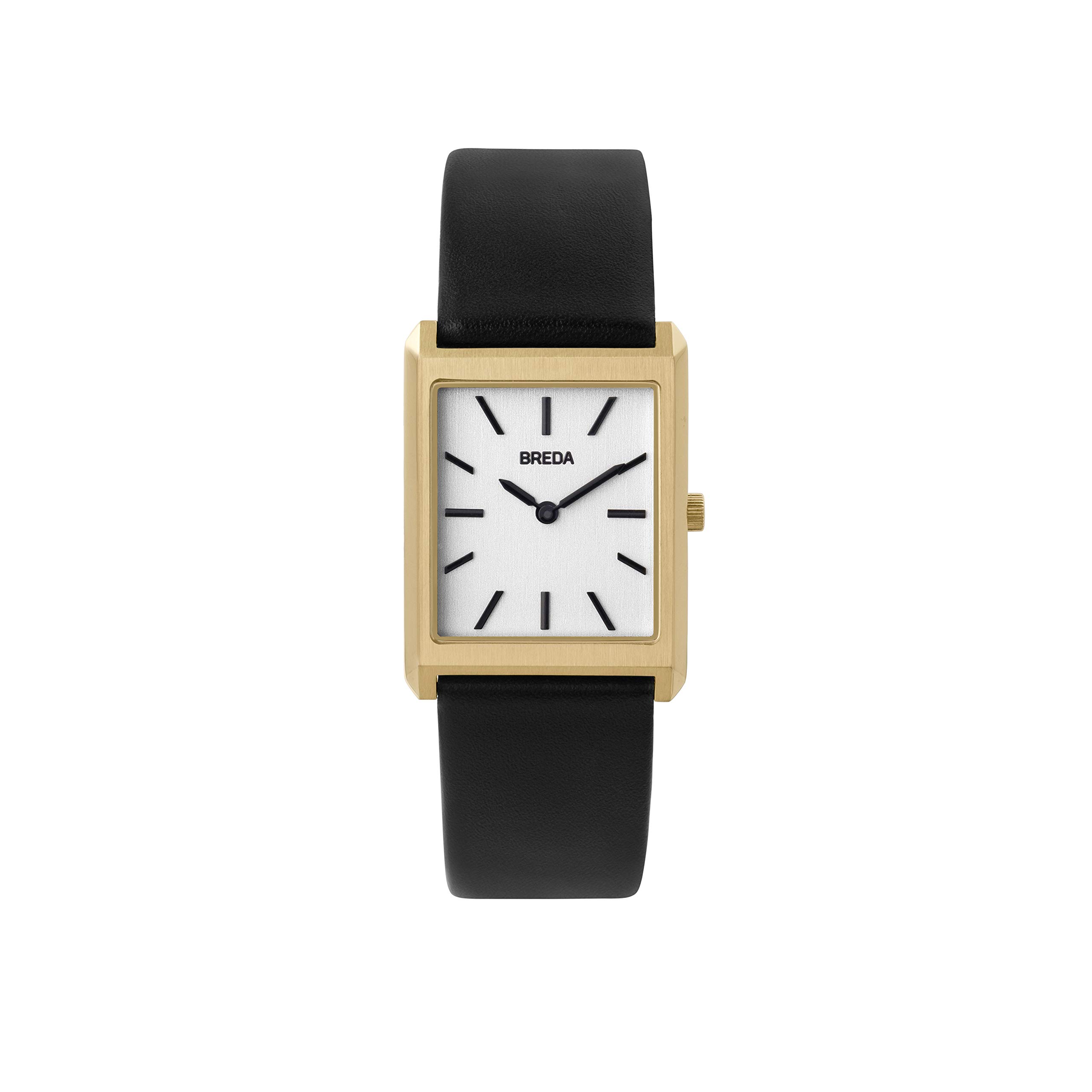 BREDA Virgil 1736b gold Square Wrist Watch with genuine Black Leather Band, 26MM
