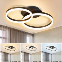 CANMEIJIA Modern ceiling Light Fixture, cANMEIJIA 40W 2-Ring LED Semi Flush Mount ceiling Light 3 ccT (3000K4000K6500K) Black ceiling Lamp