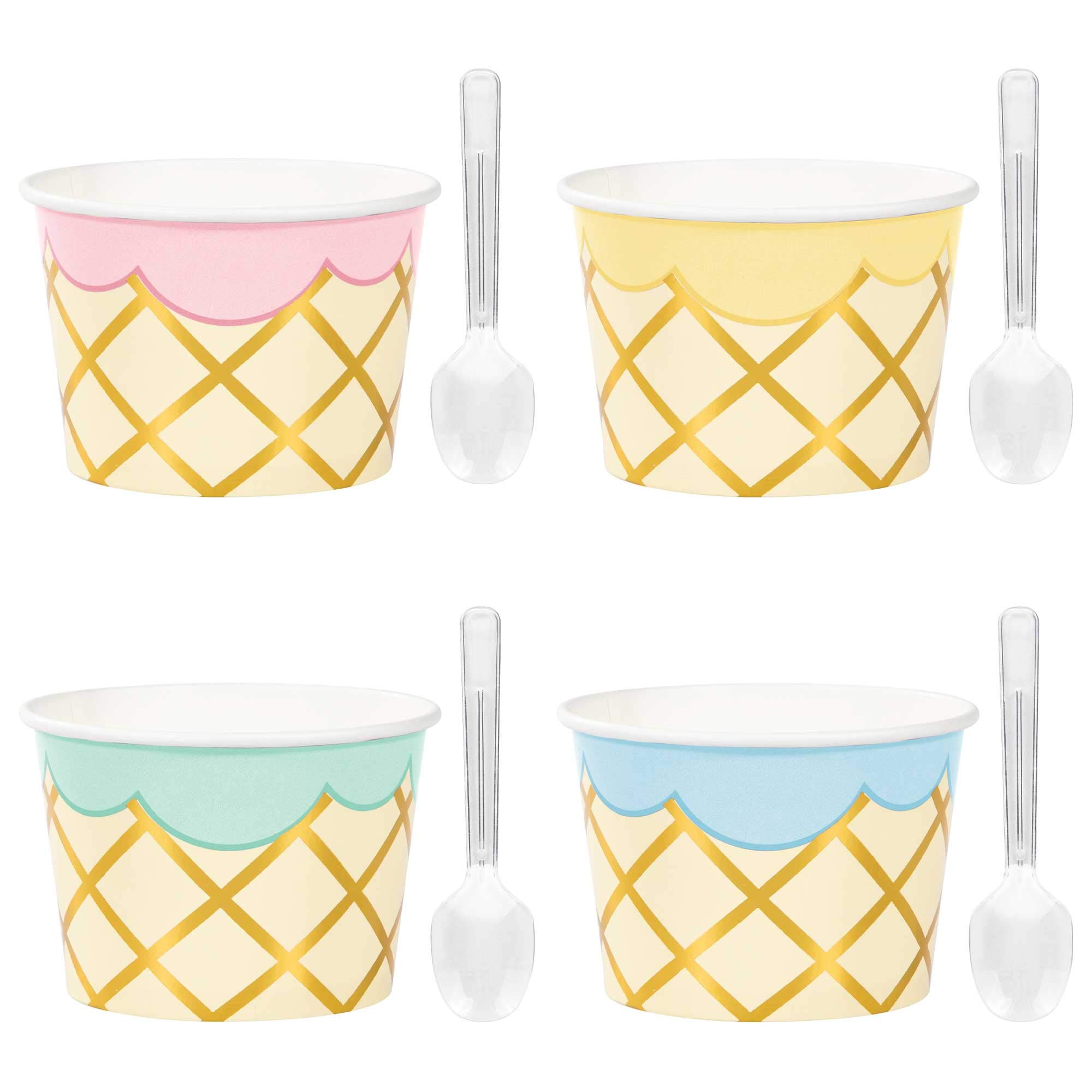 Creative Converting Ice cream Party Treat cups with Spoons, 8 ct