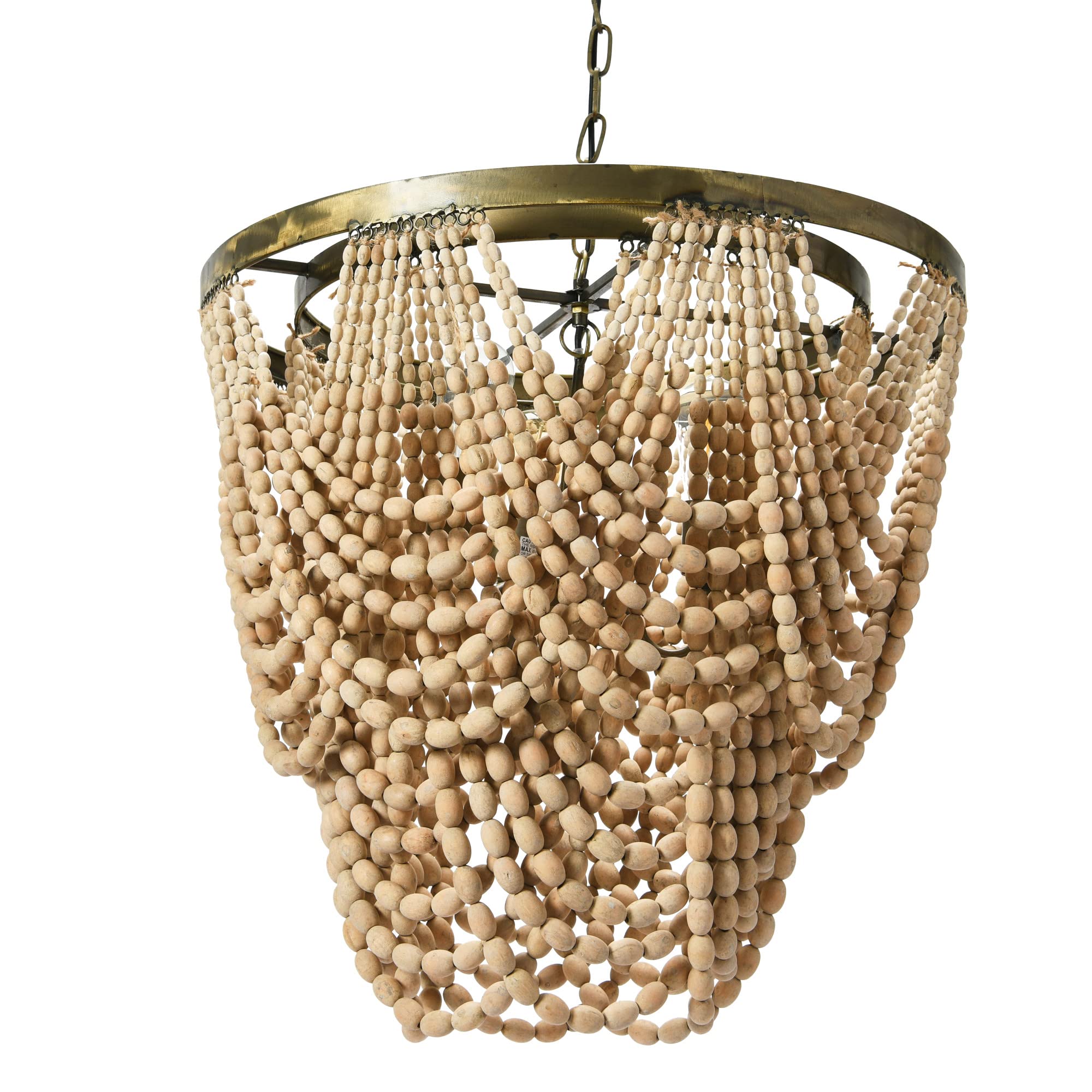 Creative Co-op Metal Chandelier with Draped Wood Beads