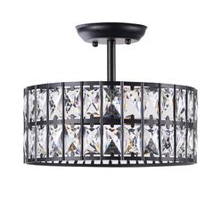CWarmozy crystal ceiling Light Fixture 3-Light Semi Flush Mount crystal chandelier Modern Black Small Drum ceiling Lamp for Bedroom Entry
