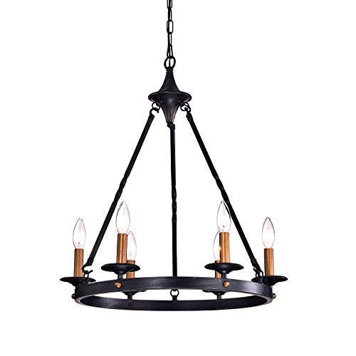 EDVIVI Wagon Wheel chandelier, 6 Lights Farmhouse Lighting Fixture with Antique Black Finish, Brass candle Style chandelier, Ent