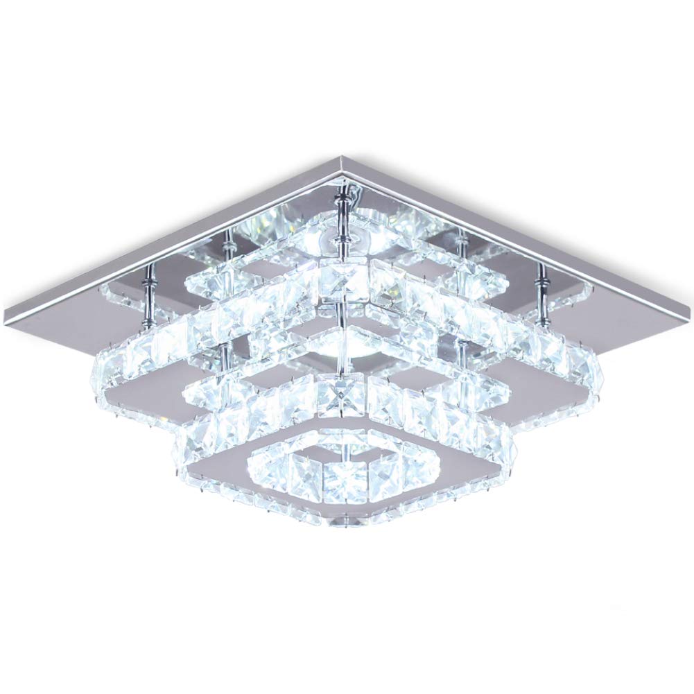 Finktonglan crystal LED ceiling Light, ceiling crystal Lamp Stainless Steel K9 Modern Flush Mount Lights Fixture Square chandelier ceiling L
