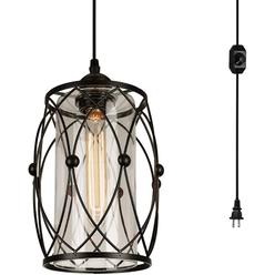 Gdrasuya10 Vintage Industrial Pendant Light with Plug in Hanging cord and Dimmer Switch, Farmhouse cage Hanging chandelier Swag ceiling Lig