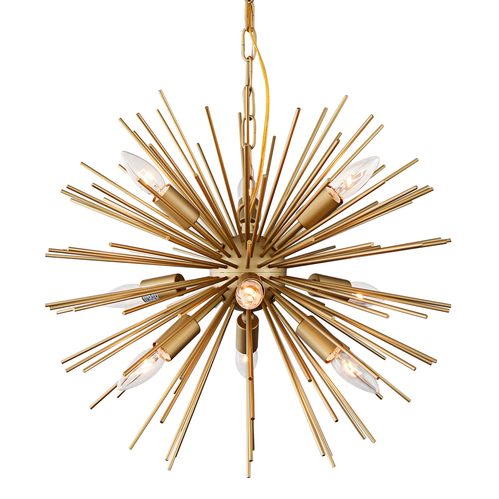 gOMUNIN 9-Light Sputnik chandelier gold Starburst chandelier Mid-century Satellite Pendant Light for Dining Room Living Room Kit