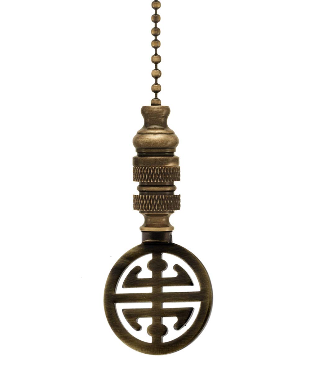 HomeConcept classic 4 Blessings Asian ceiling Fan Pull, 225h with 12 Antiqued Brass chain