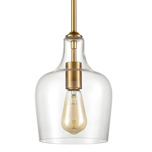 JK JEENKAE JEENKAE Modern Brass glass Kitchen Pendant Lighting Rod-Hung gold Pendant Light, 1-Light-1
