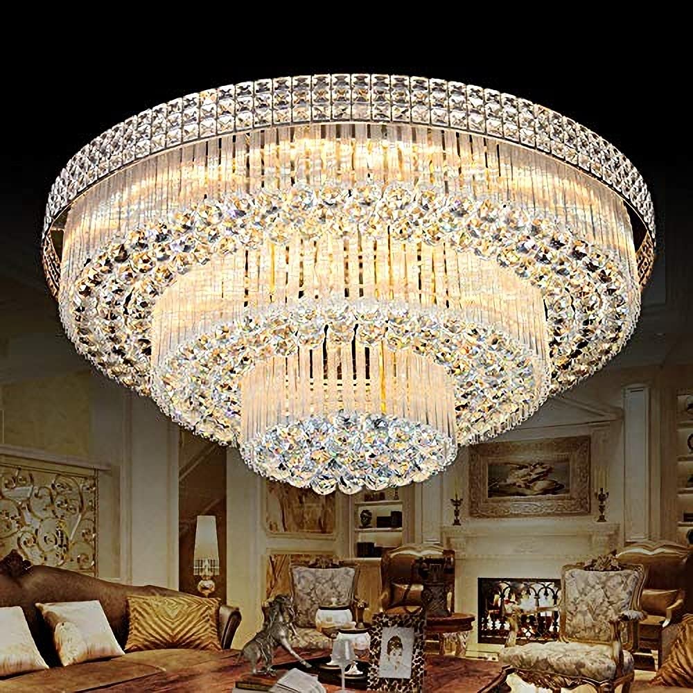 KALRI Modern K9 crystal chandelier Flush Mount LED ceiling Light Fixture Pendant Lamp for Living Room Bar Shop (Dia 315)