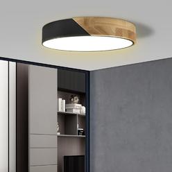 ketom modern flush mount ceiling light fixture 12 inch led ceiling light, 24w minimalist round shaped wood ceiling lamp warm 
