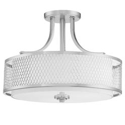 Kira Home Linx 16 3-Light Semi-Flush Mount ceiling Light Fixture + Outer Mesh Shade and Inner White Fabric Shade, Brushed Nickel