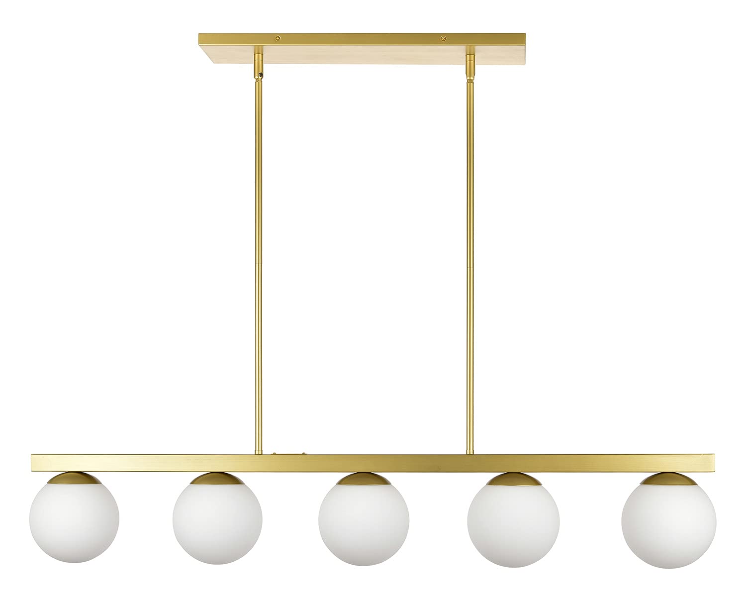 Linea di Liara caserti globe Linear Pendant - Satin Brass Mid century Modern Farmhouse chandelier - 45 inch 5 Light Rectangle Di