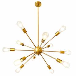 LynPon gold Sputnik chandelier, 12 Lights golden Light Fixture Hanging Brass chandeliers Mid century ceiling Light Fixtures Indu