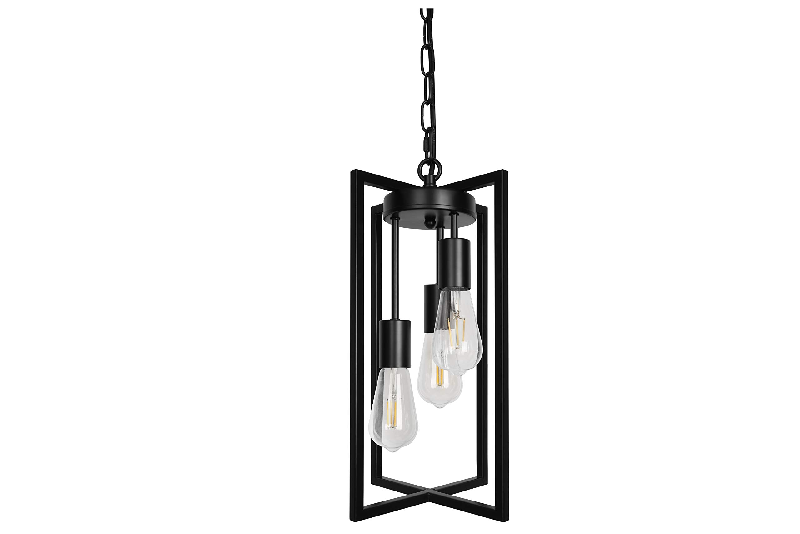 Mipaws Modern Black Industrial Farmhouse Pendant Lighting , Rectangle Metal cage chandelier Hanging Light Fixture for Kitchen Island, D