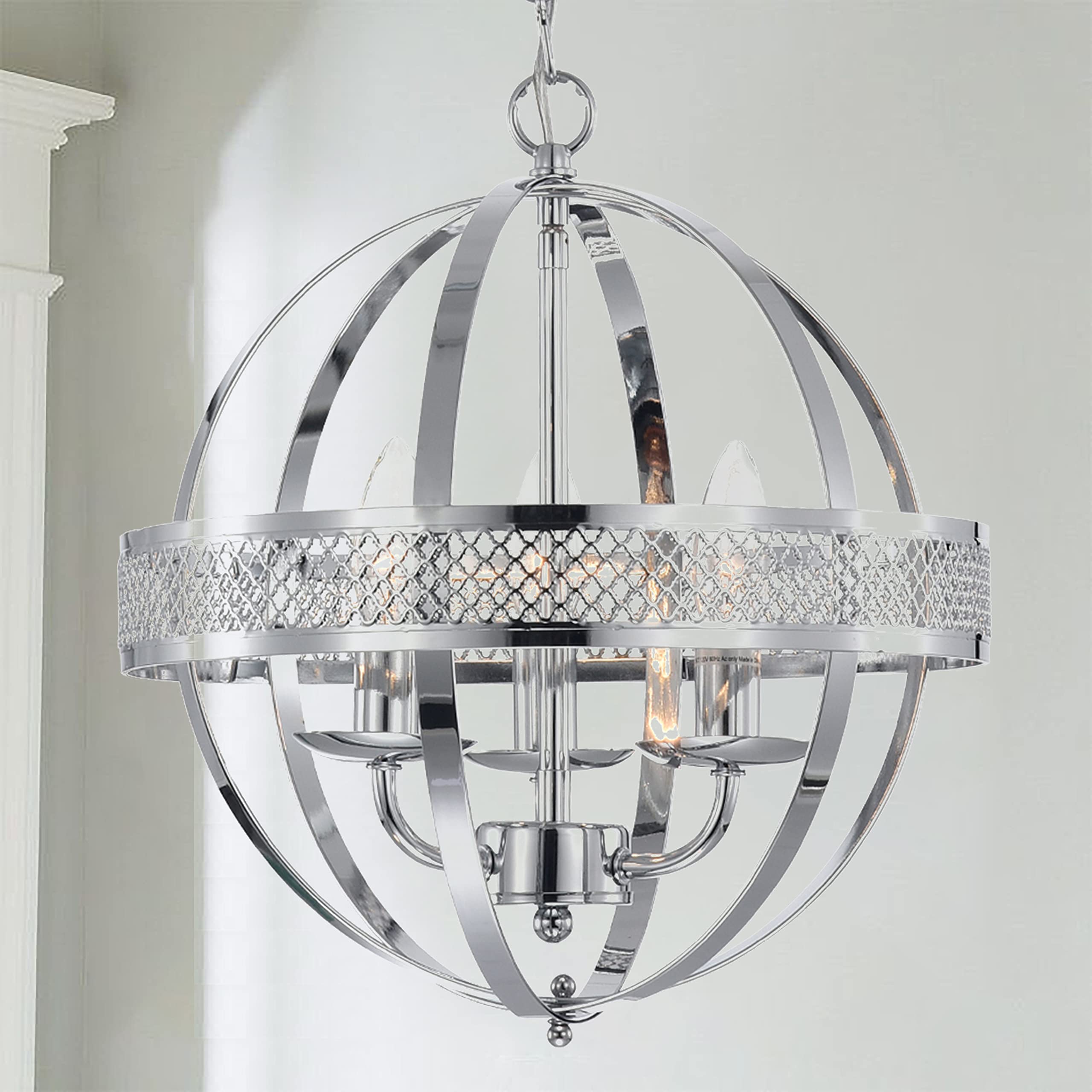 MO&OK 3-Lights chandeliers Industrial globe Metal Pendant Light Modern chrome Sphere Lighting Fixture for Kitchen Island Dining