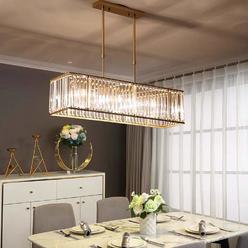 Moooni Modern Rectangular crystal chandelier Rectangle Pendant Light Fixture for Kitchen Island Dining Room gold Finish L 335 x