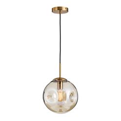 MZSUS Spherical glass Pendant Light Fixtures, Amber glass Ball & Brass gold Metal Base Hanging Lamp glass Ball ceiling Light (Am