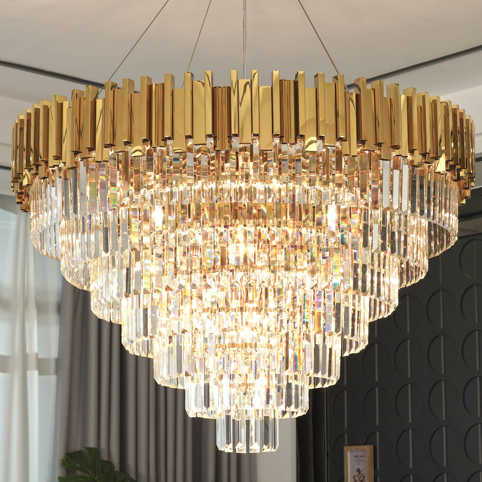 OSAIRUOS Large crystal chandelier Modern Round chandeliers for Living Room Foyer Bedroom 7-Tier 21-Lights Raindrop chandelier Li