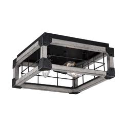 Patriot Lighting Elegant Home Levon Weathered gray Faux Wood & Black 3-Light Flush Mount ceiling Light