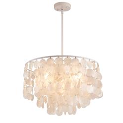 Poserion Modern 3-Light Natural capiz Shell chandelier coastal Pendant Lamp ceiling Hanging Fixture Round Layered for Dining Roo