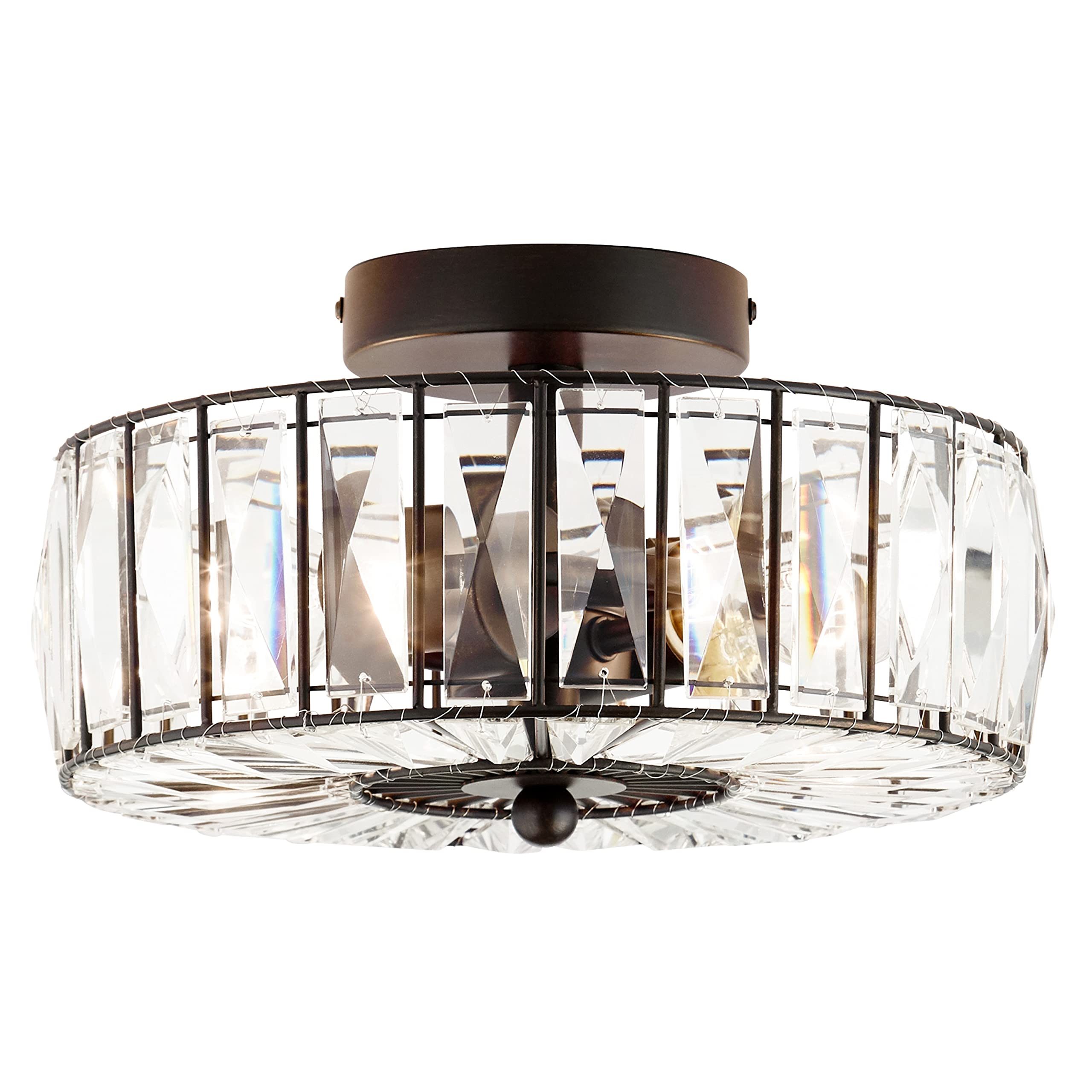 River of goods glam ceiling Light, 1125 Inch Semi-Flush Mount ceiling Light Fixture, Oil Rubbed Bronze and crystal