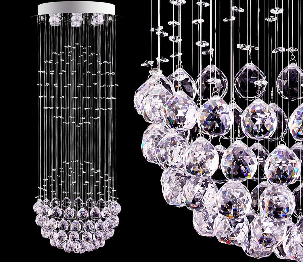 Saimmaa LED Modern Fandelier White chandelier K9 crystal Ball chandeliers cylinder Flush Mount ceiling Pendant Lighting Fixture for Foye